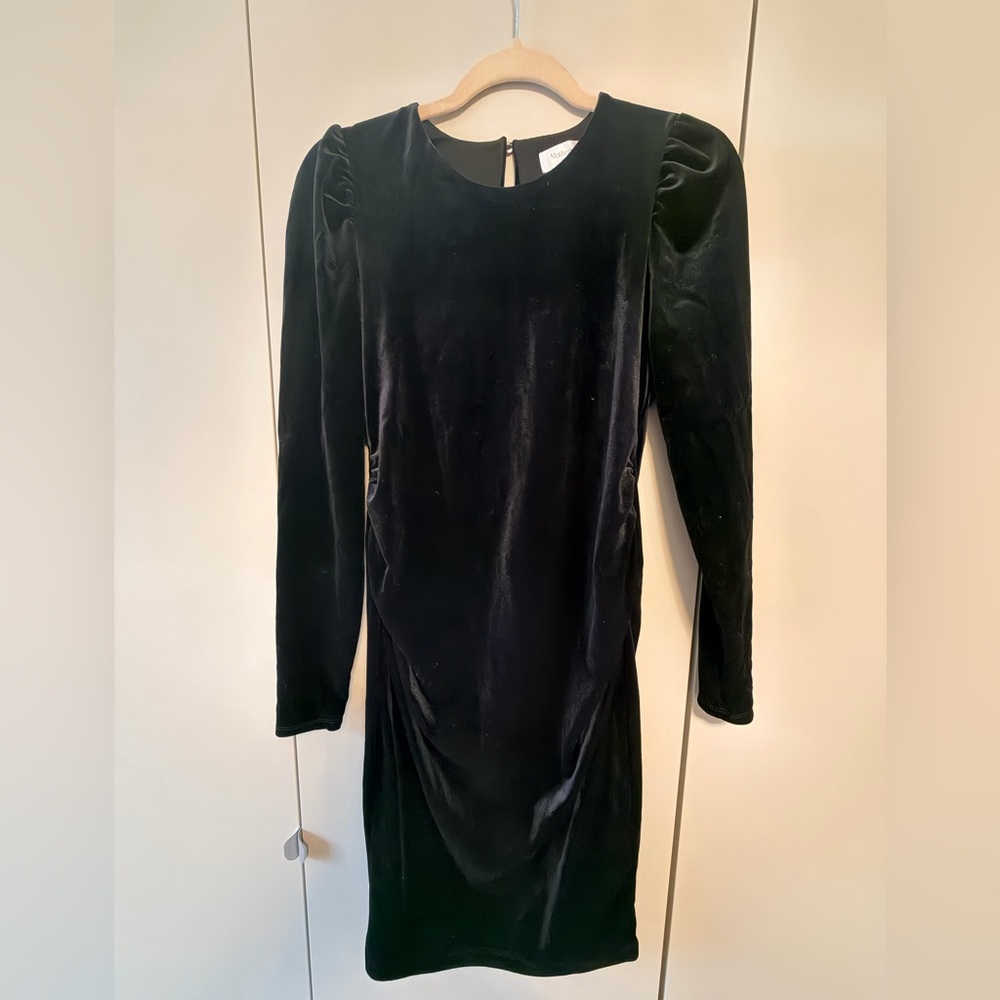 Motherhood Black Velvet Long-Sleeve Puff Shoulder Dress